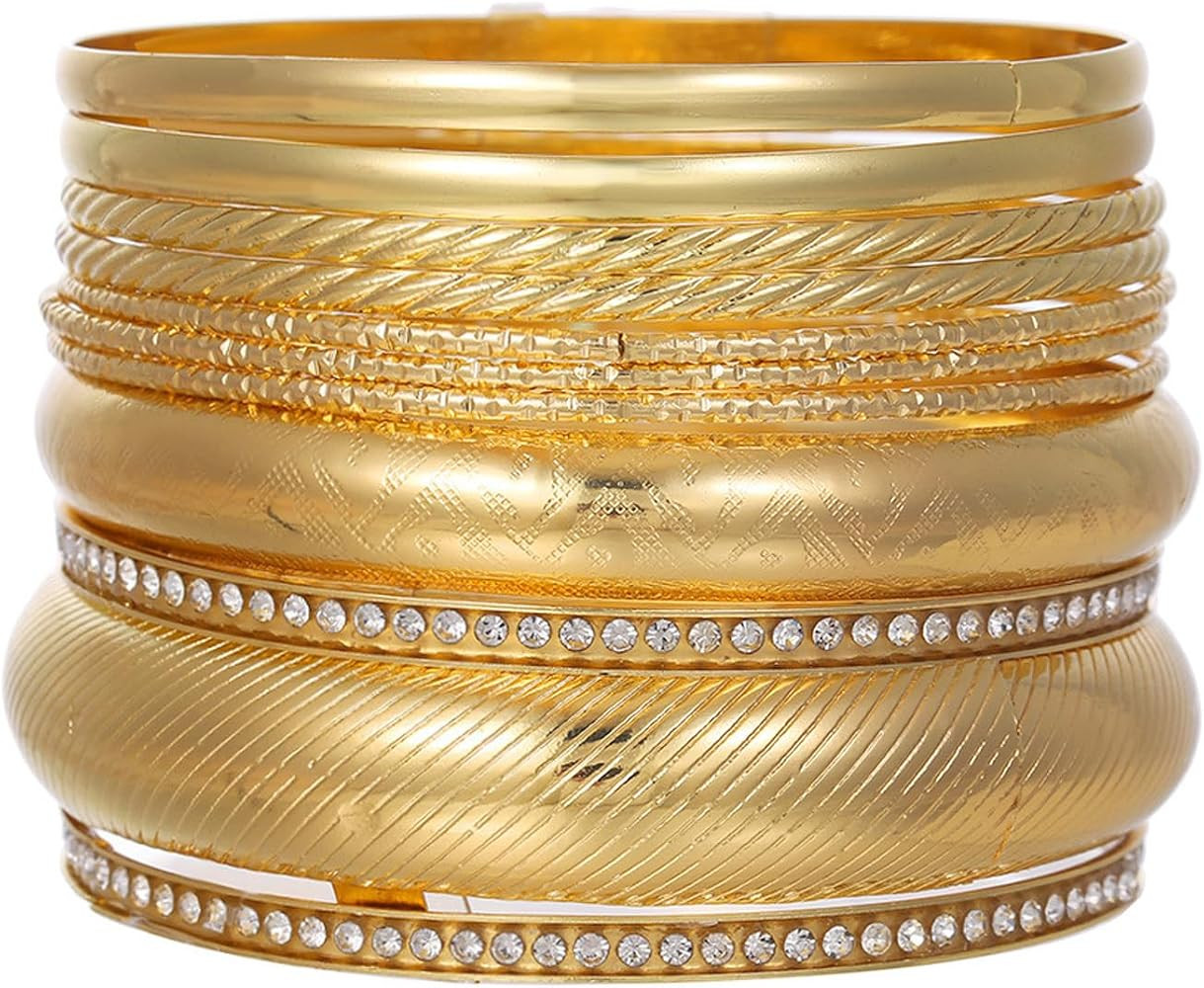 FUNOJOY Gold Bangle Bracelets for Women,14K Gold Plated Boho Indian Multi Stackable Bracelets Gol... | Amazon (US)