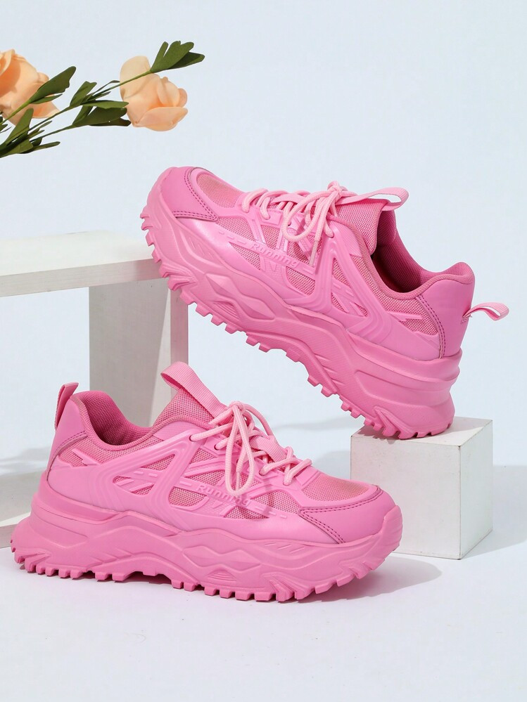 Couples Pink Real Leather Thick Sole Elevated Casual Sneakers, Comfortable Slip-On High Street Retro Athflow Style Athletic Shoes, Suitable For Commuting, Gift-Giving | SHEIN