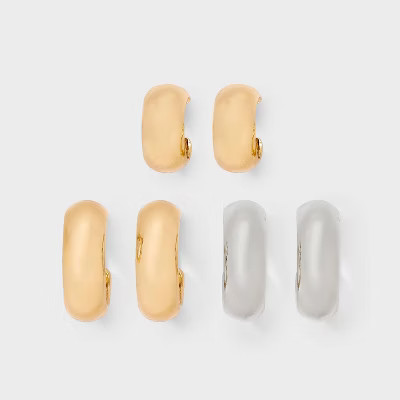 Rhodium Classic Hoop Earring Set 3pc - A New Day™ Gold | Target