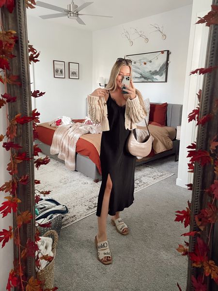 Cutie little fall fit for errands! 🍁🤎 Love this slip dress paired with a chunky cable knit cardi - wearing a small for reference.

#falloutfit #fallfashion #slipdress #littleblackdress #falllook #ltkfall #chloe #chloeshoes #chloesandals

#LTKSeasonal #LTKshoecrush #LTKstyletip
