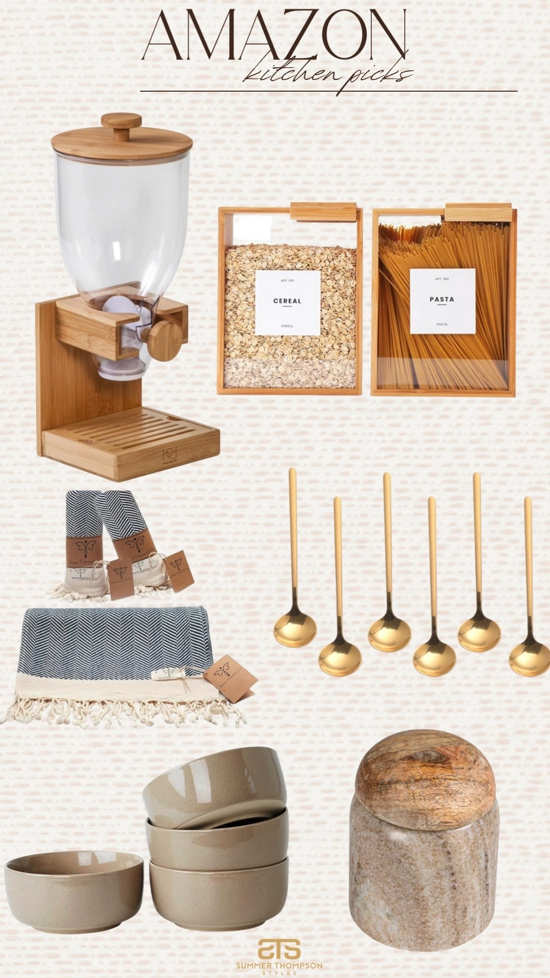 Amazon kitchen favorites! 

Organization. Cereal dispenser. Canisters. Gold spoons. Bowls. Ceramic. Neutral home. Home decor. Kitchen finds  

#LTKFindsUnder100 #LTKHome #LTKSeasonal