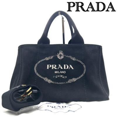 PRADA Canapa Canvas Logo Hand Bag 2Way Shoulder Hand Tote Bag Black Cotton  | eBay | eBay US