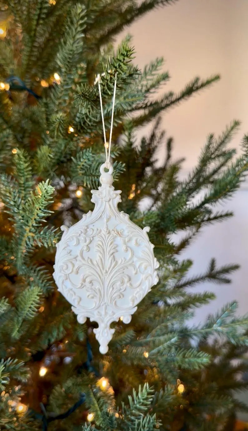Set of 3 Ch\u00e2teau Ivory Resin Christmas Ornaments | French Baroque Holiday Decor | Handmade E... | Etsy (Global)