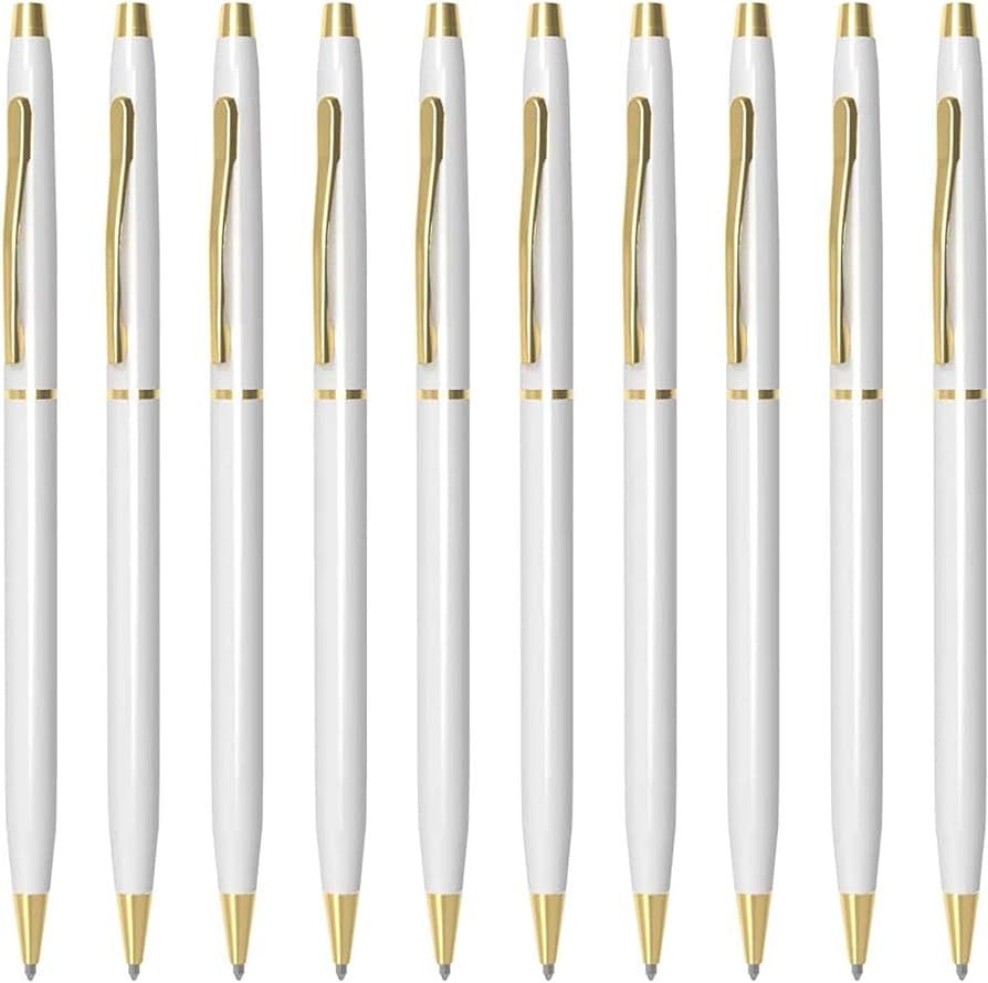 Cambond Ballpoint Pens White Pens - Black Ink Bulk Pens 1.0 mm Medium Point Retractable Metal Pen... | Amazon (US)