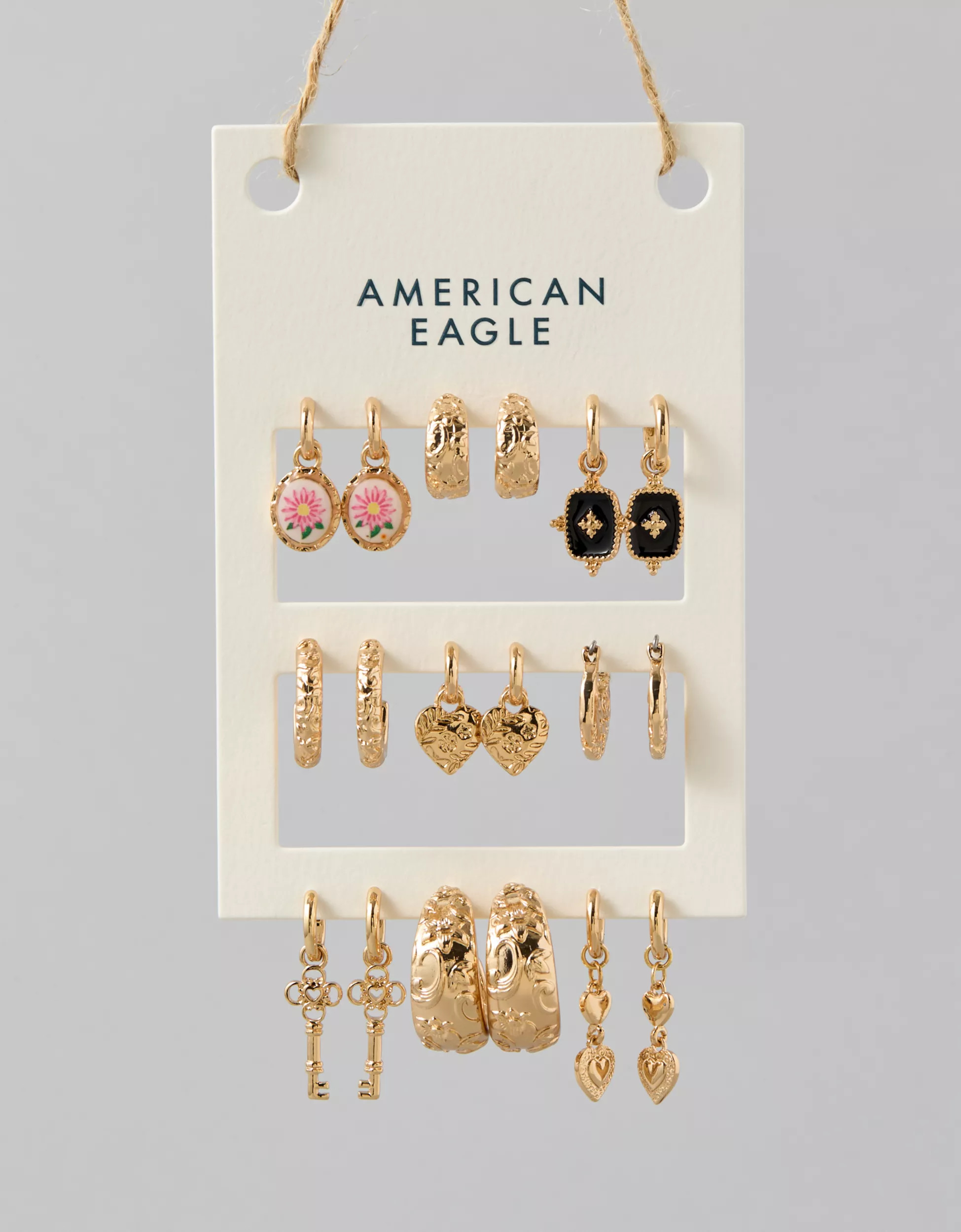 AE Vintage-Inspired Earrings 9-Pack | American Eagle Outfitters (US & CA)