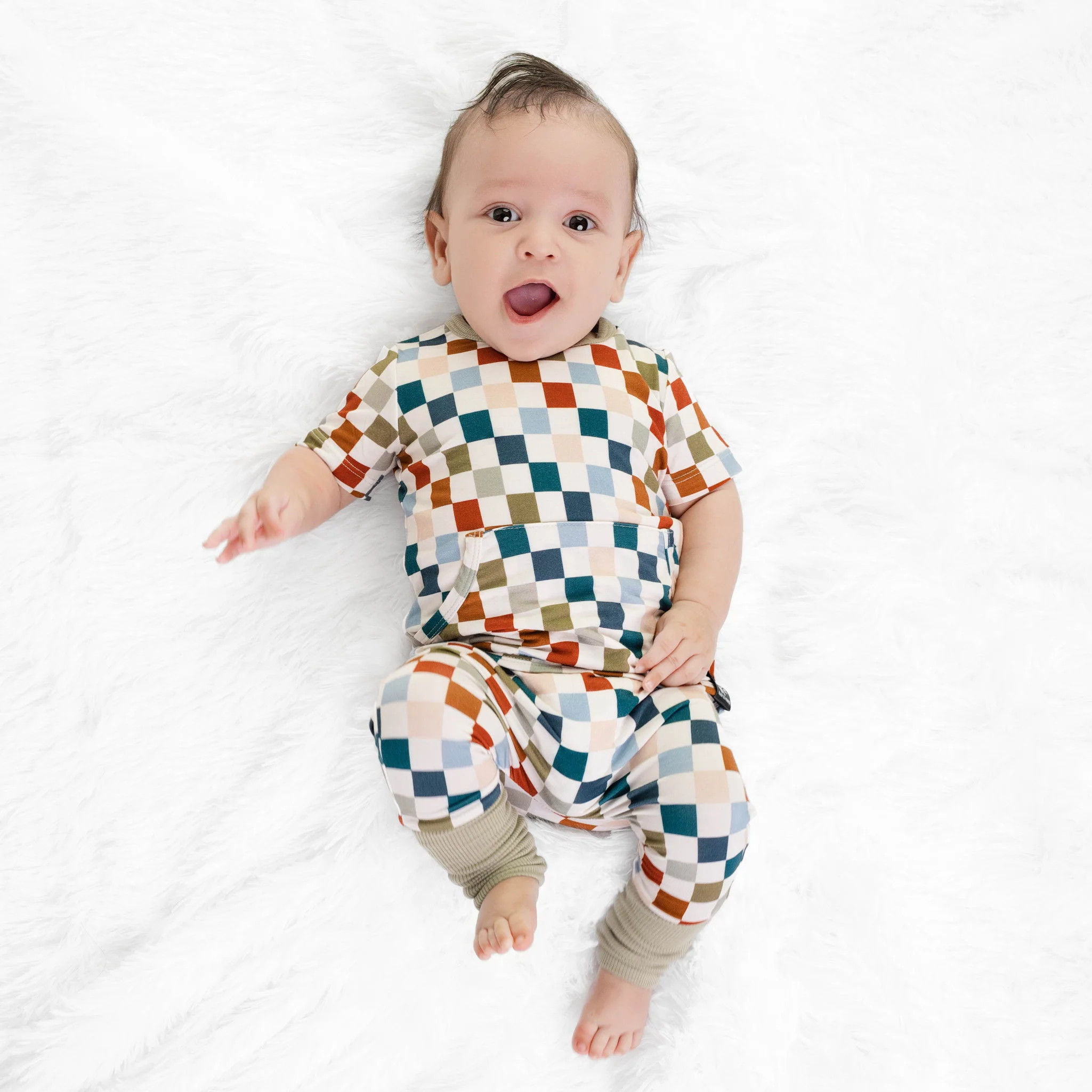 Front Opening Ready Set Romper® in Checkered Spice | Ready Set Romper ®