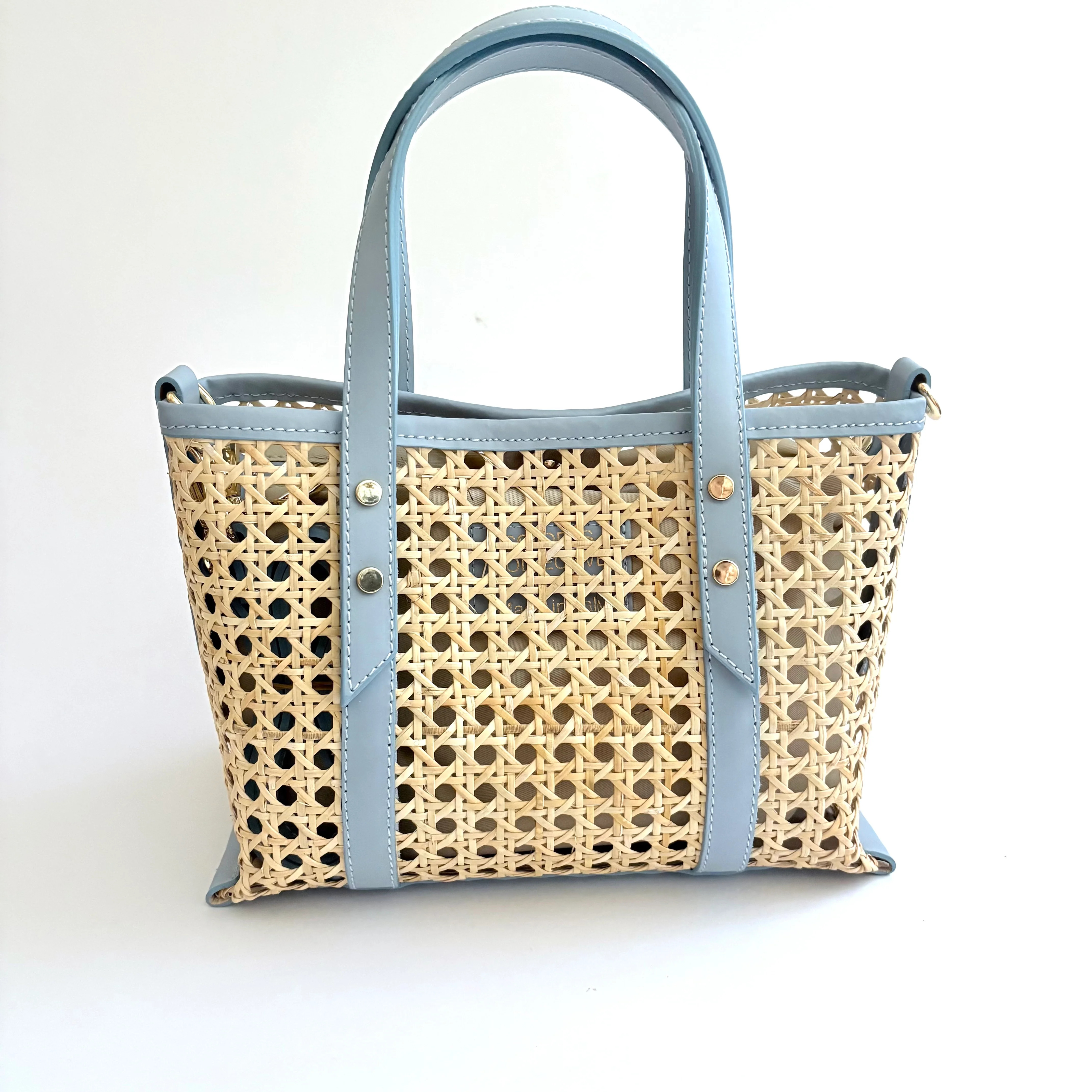 Light Blue Cane Wicker Mini Market Tote | Colores Collective