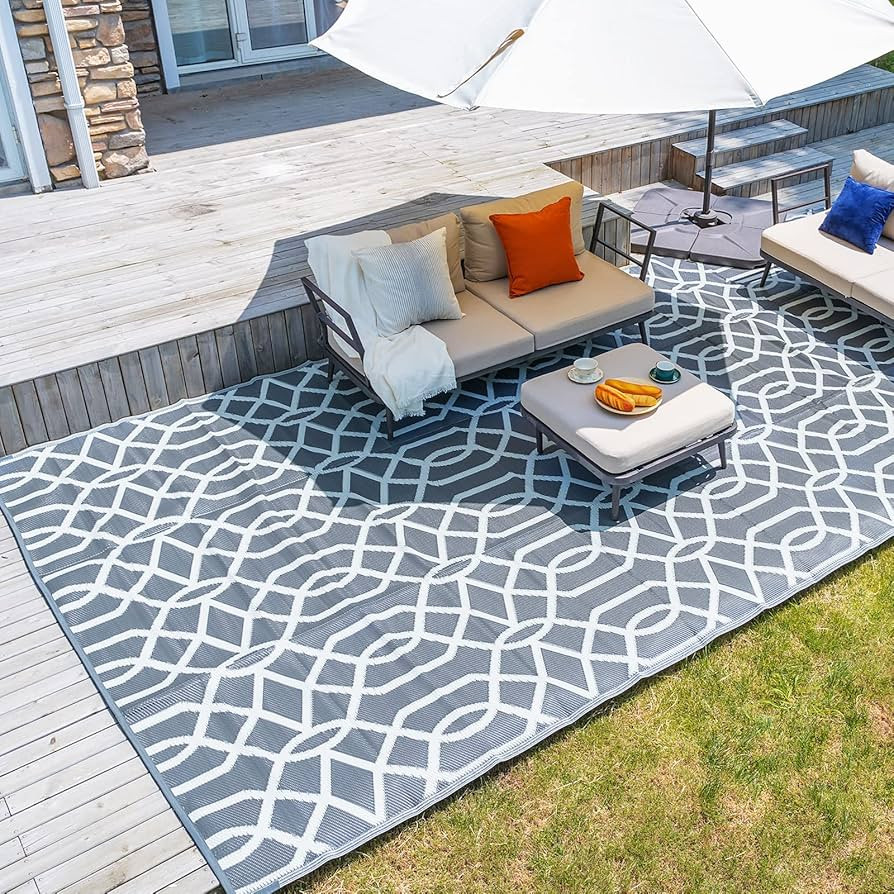 wikiwiki Reversible Rugs Mats, 9x12ft Waterproof Outdoor Patio Rug,Large Plastic Straw Floor Mat ... | Amazon (US)