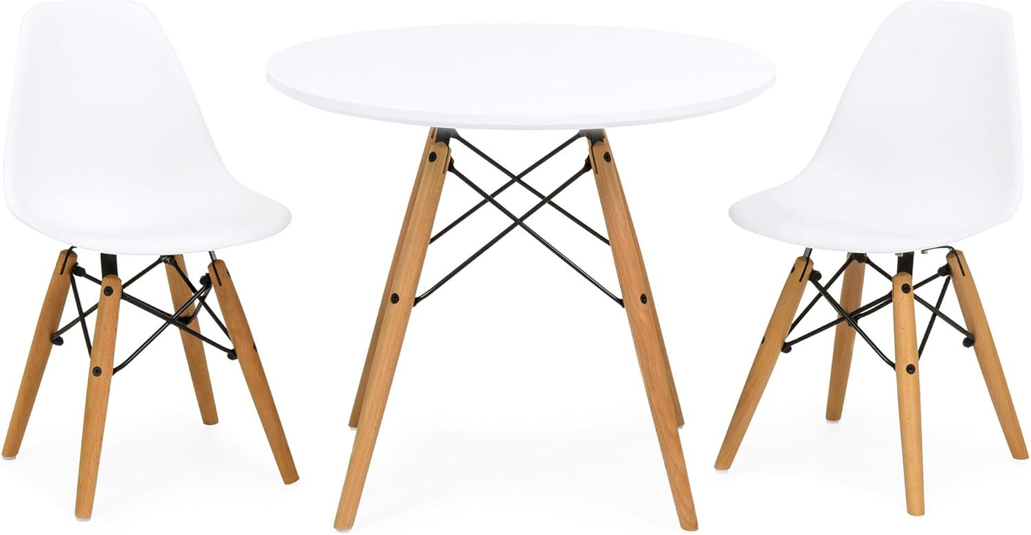 Best Choice Products Kids Mid-Century Modern Dining Room Round Table Set w/ 2 Armless Wood Leg Ch... | Amazon (US)