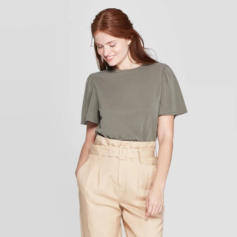 Women's Flutter Short Sleeve Crewneck Sandwash T-Shirt - A New Day™ | Target