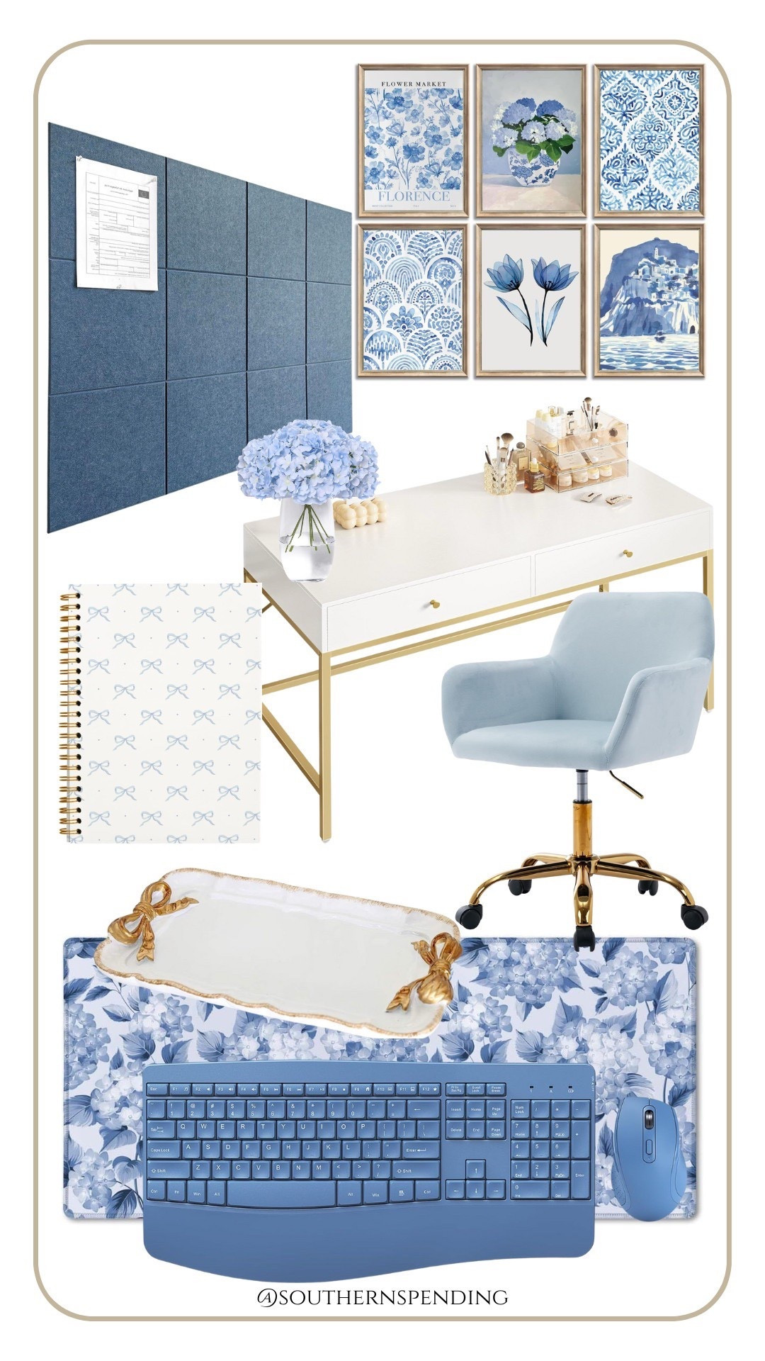 A blue aesthetic office refresh.
Adding accents of blue with decor, office chairs, mouse pad, wall art and keyboards can change the whole mood of your work space.

#LTKHome #LTKFindsUnder50 #LTKWorkwear