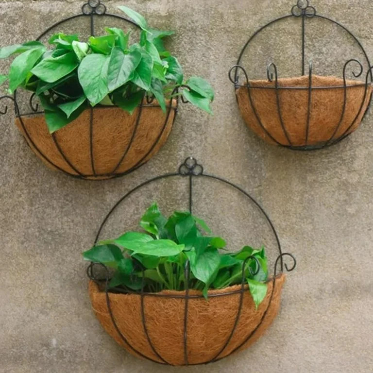 Metal Half Round Wall Planter with Coco Liner, Hanging Basket for Outdoor Plants, Wall-Mounted Fl... | Walmart (US)