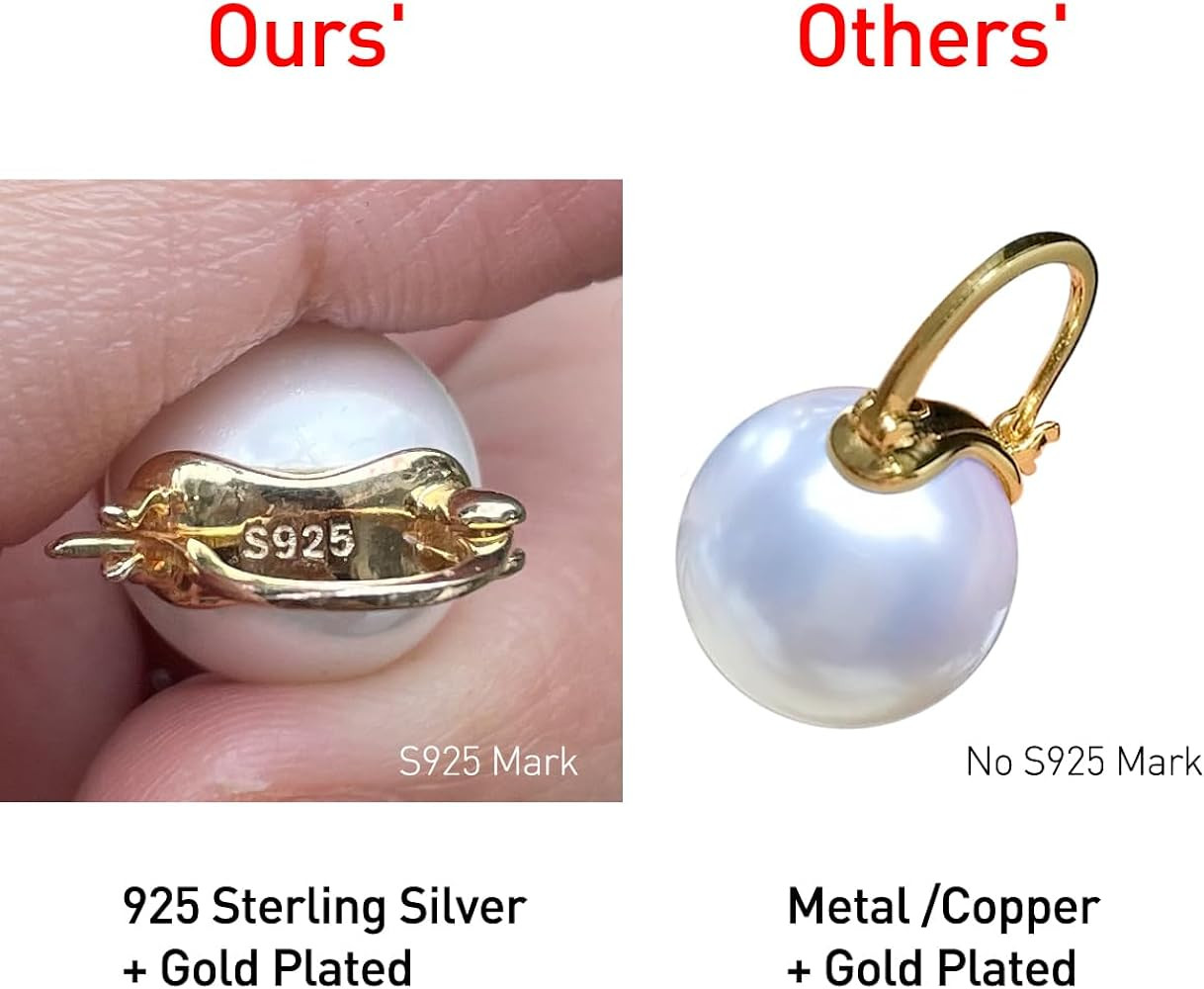 OwMell Elegant 925 Sterling Silver Pearl Drop Earrings Dangle Stud Gold Plated Earrings for Women... | Amazon (US)