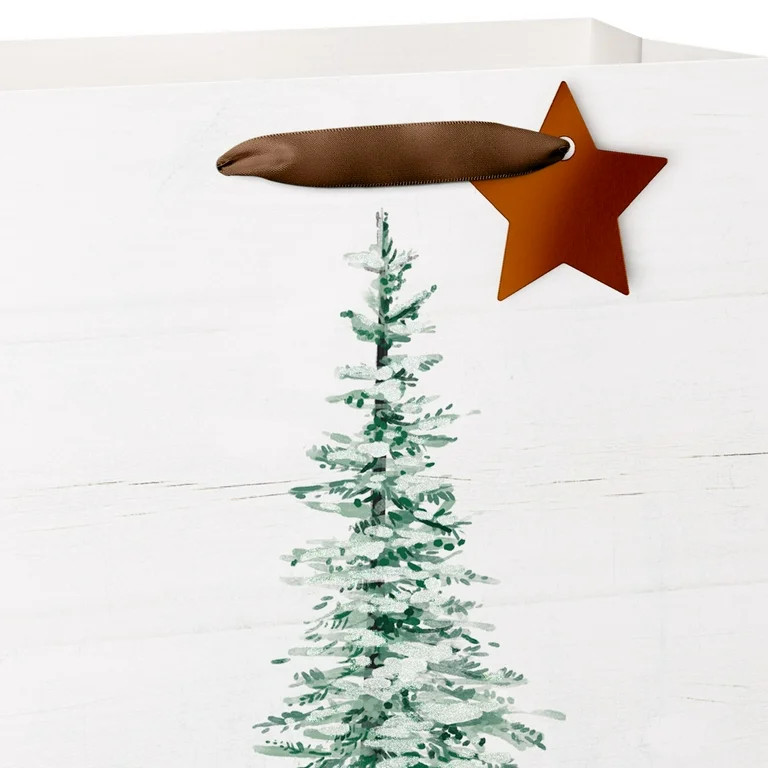 Medium Ivory Snowy Pine Tree Christmas Paper Gift Bag, 7.5" x 4.5" x 9.87", by Holiday Time | Walmart (US)