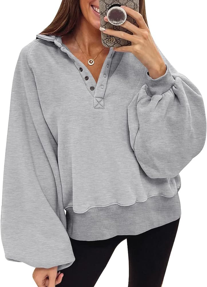 Trendy Queen Womens Sweatshirt Fall Clothes 2022 Lantern Sleeve Drop Shoulder Pullover Hoodies Bu... | Amazon (US)