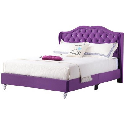 Passion Furniture Joy Jeweled Purple Tufted King Panel Bed | Target