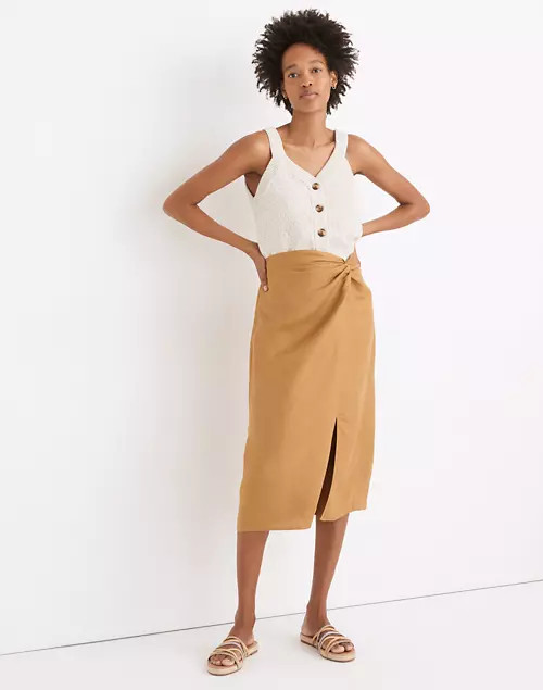 Linen-Blend Knotted Midi Skirt | Madewell