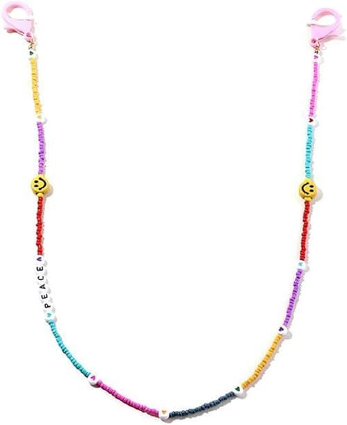 Colorful Beaded Smile Flower mask Holder Transparent Chain Necklace, Smiley face Glasses Necklace | Amazon (US)