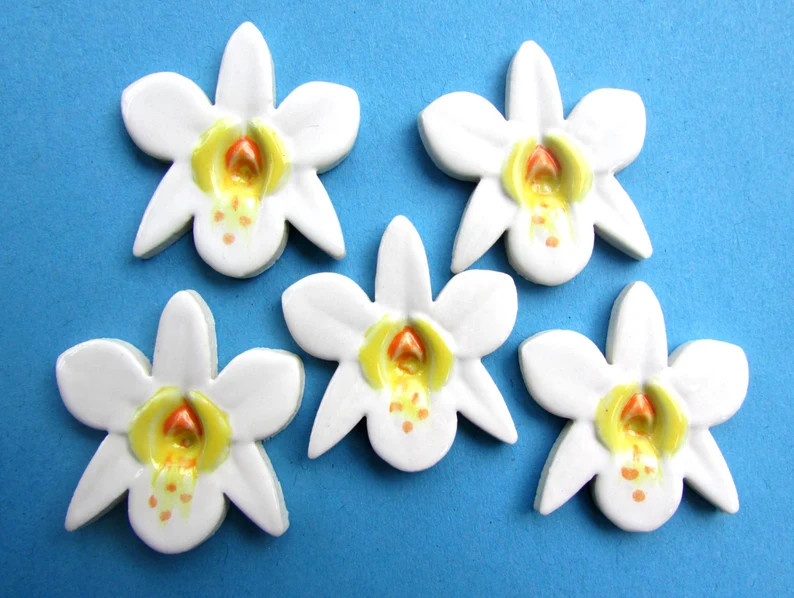 5 Handmade Ceramic Orchid Flower Tiles Great for Mosaic and Other Projects - Etsy | Etsy (US)