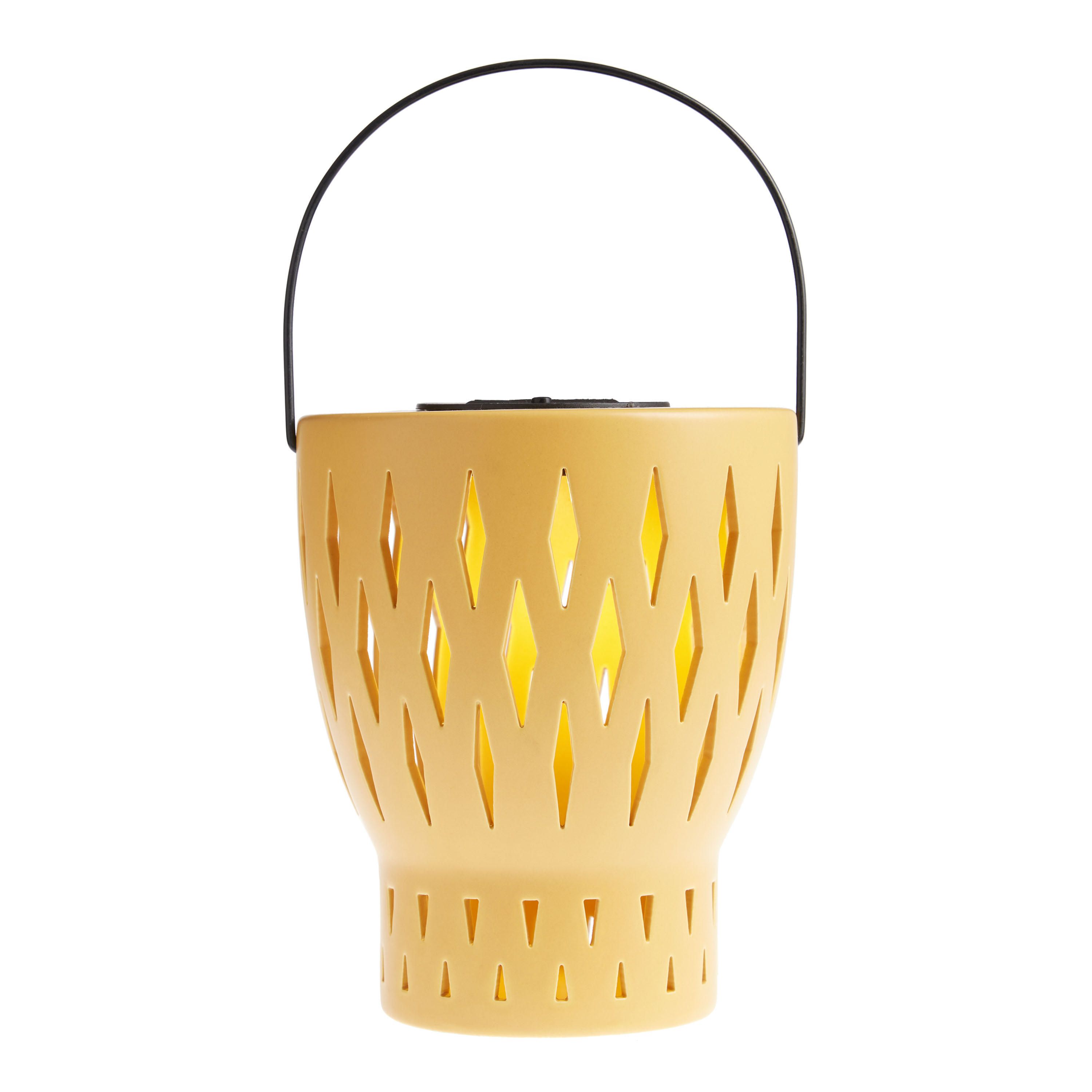 Yellow Ceramic Diamond Solar LED Lantern | World Market