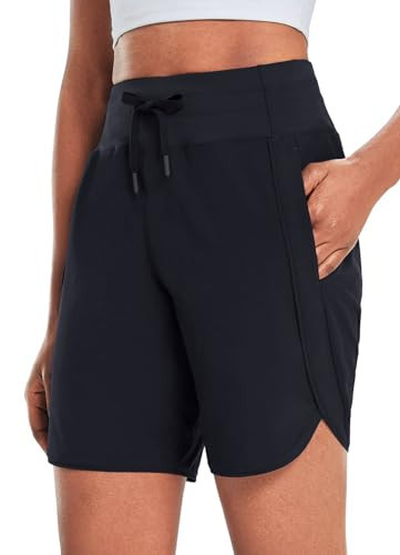 baleaf Women's 7" Long Running Shorts Athletic Workout Gym Quick Dry Hiking Shorts High Waisted Zipper Pocket Black XS | Amazon (US)