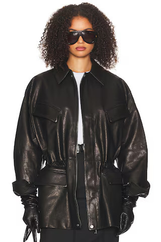 Helsa The Peplum Leather Moto Jacket in Black | FWRD 