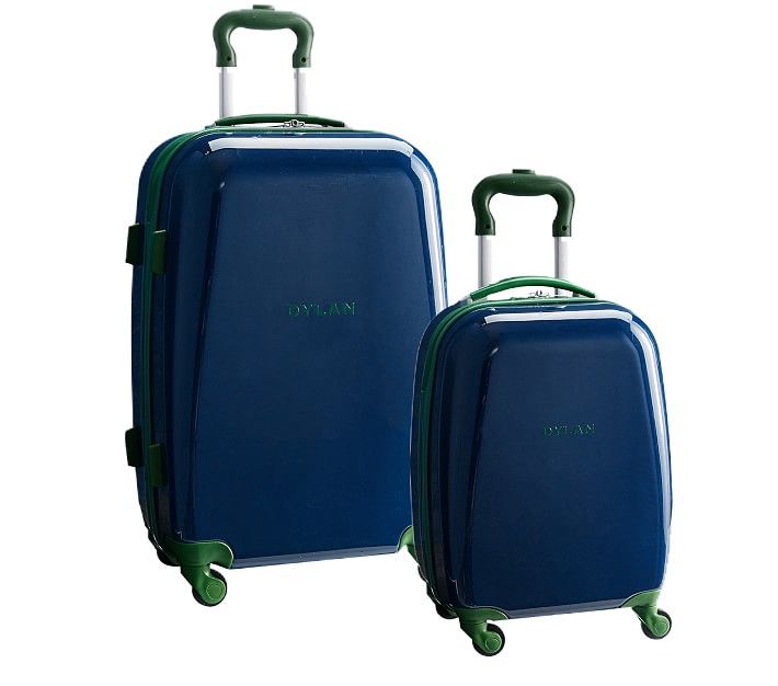 Mackenzie Navy Green Trim Solid Spinner Luggage Bundle, Set Of 2 | Pottery Barn Kids