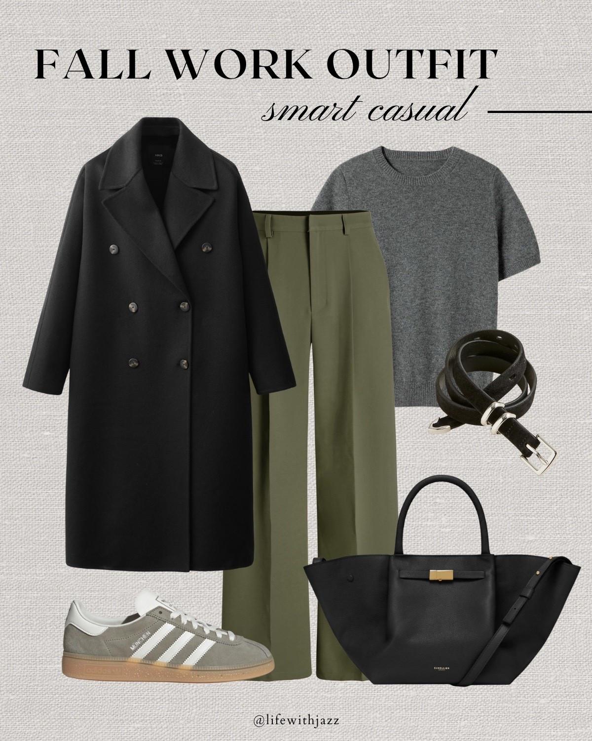 Cool tone fall work outfit inspo 

Oversized coat / olive green trousers / gray sweater tee / adidas sneakers / Demellier the midi New York tote / minimal belt / smart casual / office outfit 

#LTKSeasonal #LTKWorkwear #LTKStyleTip