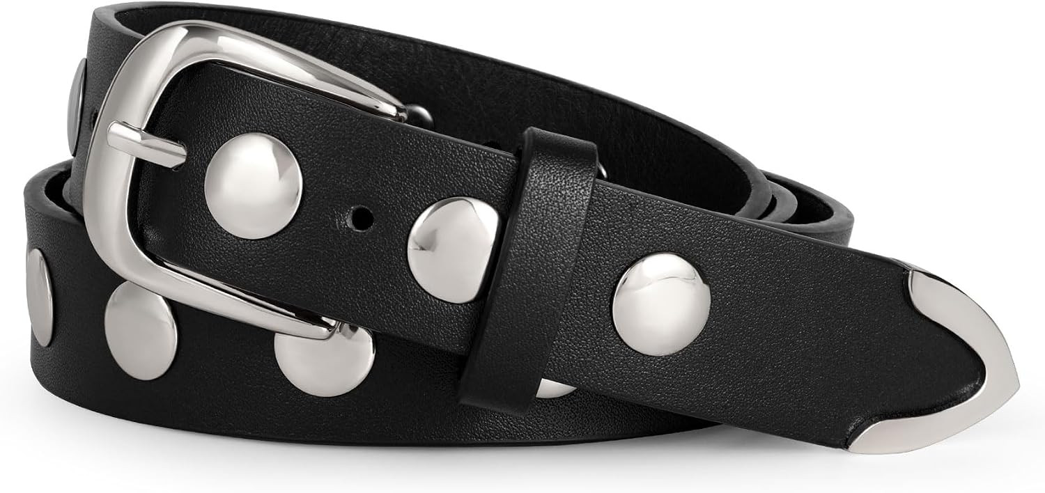 WERFORU Women's Leather Belt for Jeans & Dress - Punk Studded Belt | Amazon (US)
