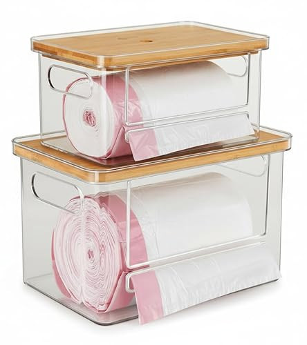 2 Pack Stackable Trash Bag Dispenser with Wooden Top for Large & Extra-Large Rolls – Garbage Bag Holder for 13-33 Gallon Bags – Trash Bag Dispenser Under Sink with Anti-Slip Base for Rolls Storage | Amazon (US)