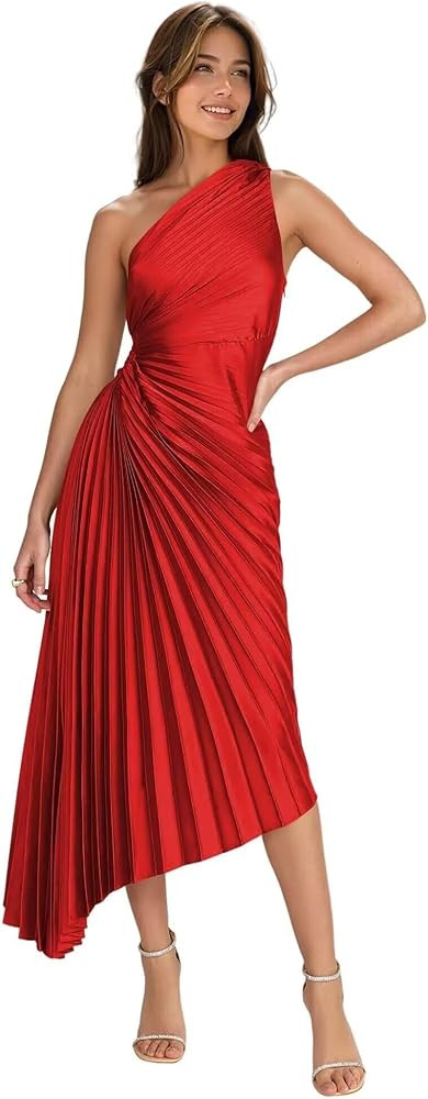 One Shoulder Pleated Satin Bridesmaid Dresses 2025 Corset Long Ruched Formal Evening Party Gowns | Amazon (US)