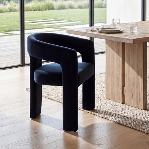 DAYALANE Modern Barrel Dining Chair, Upholstered Accent Kitchen Chair with Arms Comfy Velvet Side Chair for Living Room/Home Office/Reception, Black Velvet | Amazon (US)