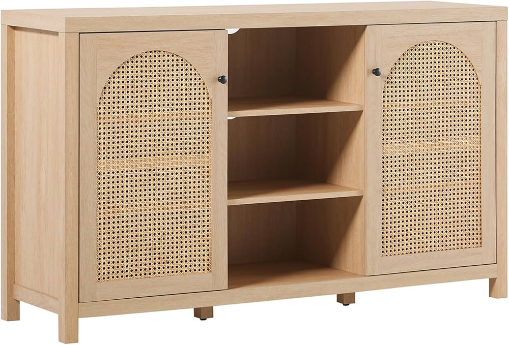 Walker Edison Modern Arched Rattan 2-Door Sideboard, 58 Inch, Coastal Oak | Amazon (US)