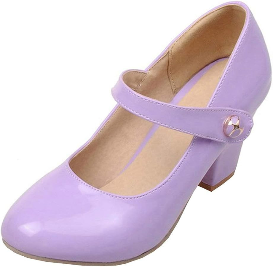 Parisuit Womens Mary Jane Chunky High Heel Pumps Ankle Strap Patent Dress Candy Color Rockabilly ... | Amazon (US)