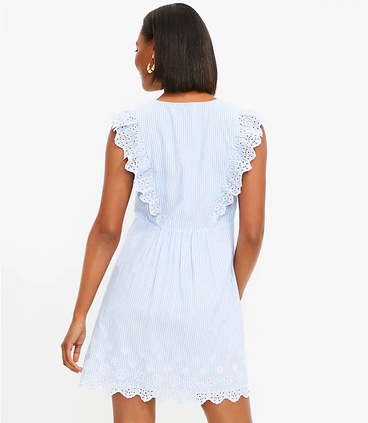 Striped Eyelet Button Ruffle Swing Dress | LOFT | LOFT