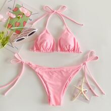 Halter Triangle Tie Side Bikini Swimsuit | SHEIN