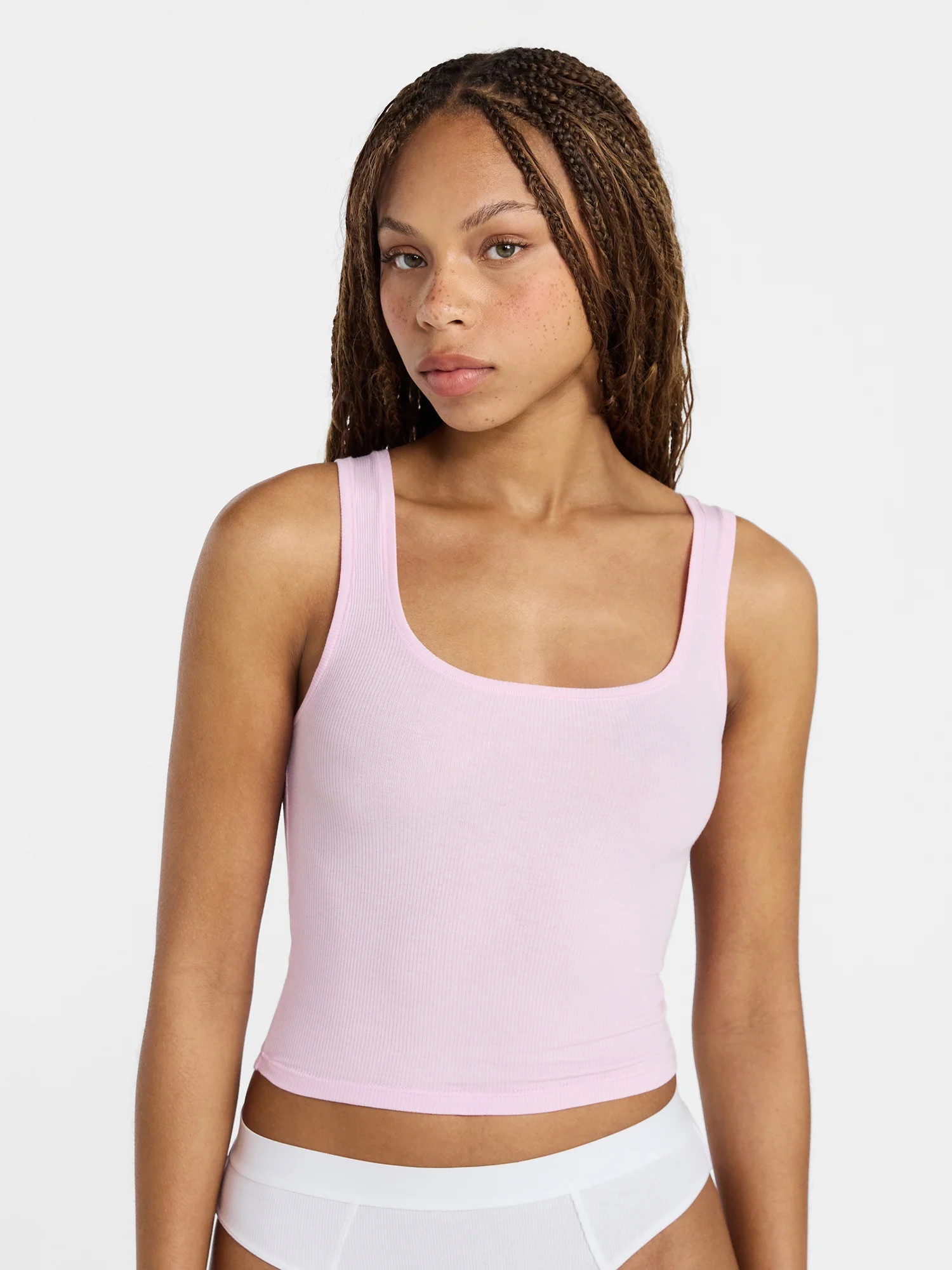 No Boundaries Cotton Stretch Ribbed Cropped Tank Top, Women's XS-3XL | Walmart (US)