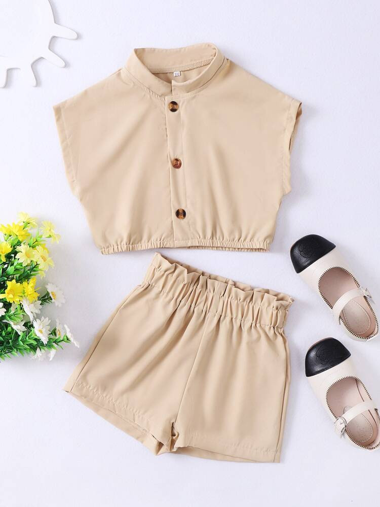 Toddler Girls Batwing Sleeve Blouse & Paperbag Waist Shorts | SHEIN