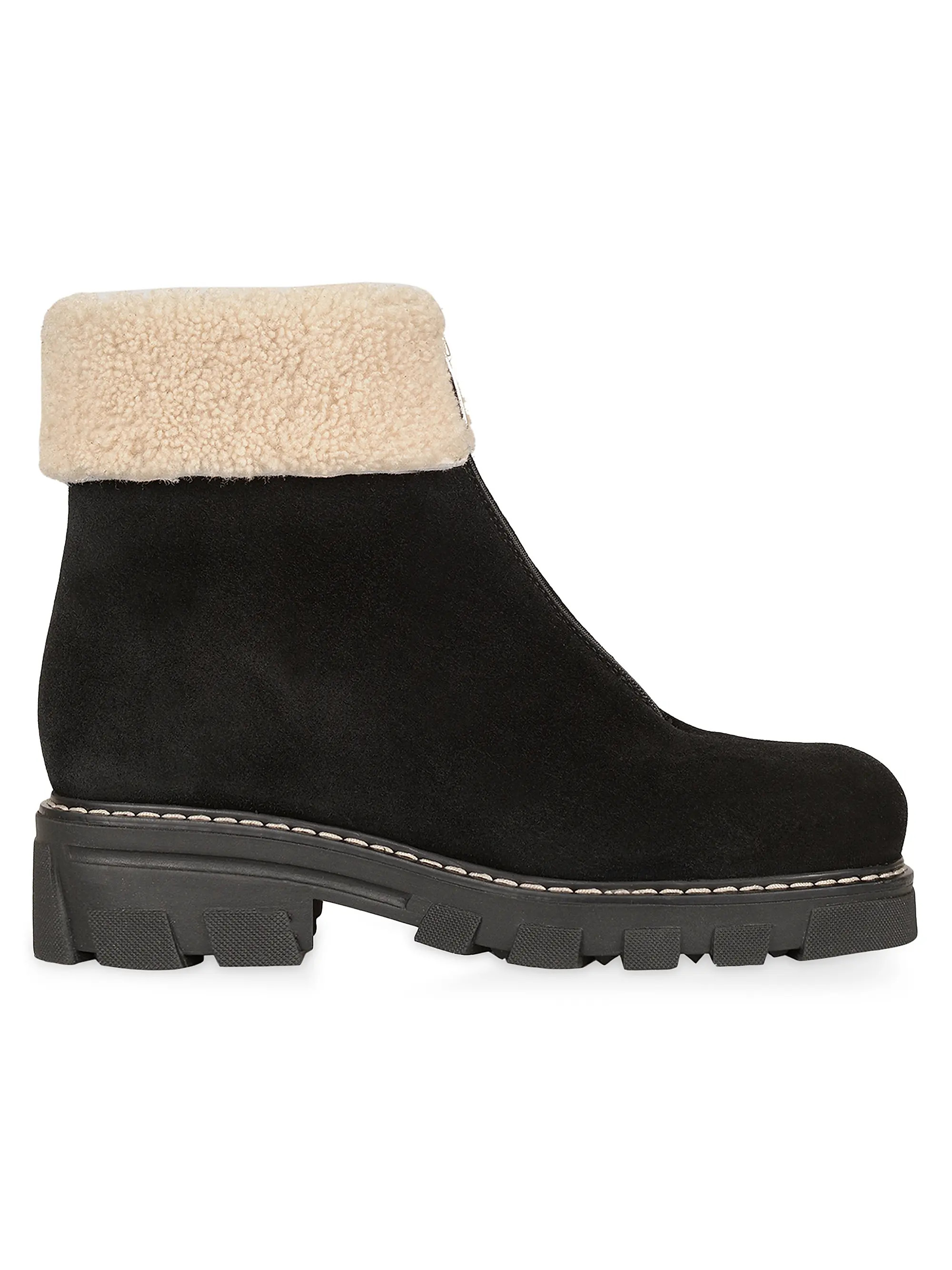 Abba 38MM Suede & Shearling Lug-Sole Boots | Saks Fifth Avenue