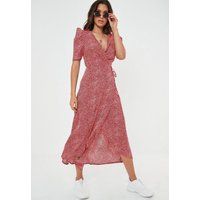 Red Printed Midi Wrap Dress | Missguided (US & CA)