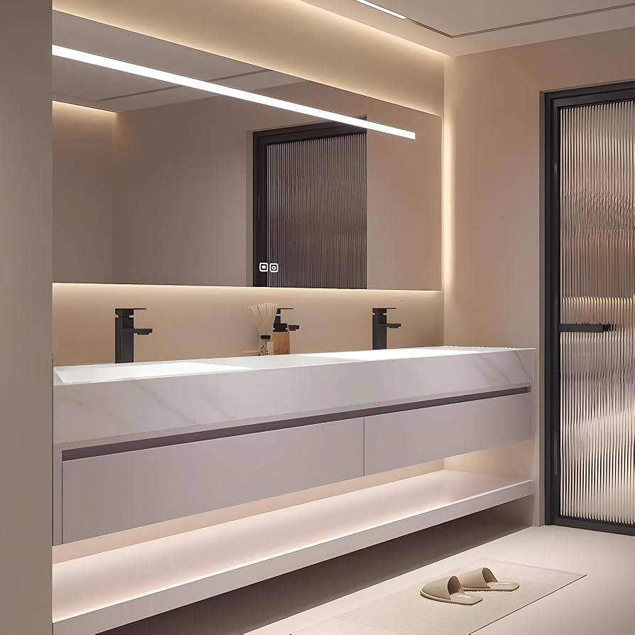 60" Bathroom Vanity with Sink, Double Sink Bathroom Vanity with Smart LED Defog Mirror Cabinet, Ceramic Sink Waterproof Wall Mounted Floating, Soft Closing, Fully Pre-Assembled, Ample Storage | Amazon (US)