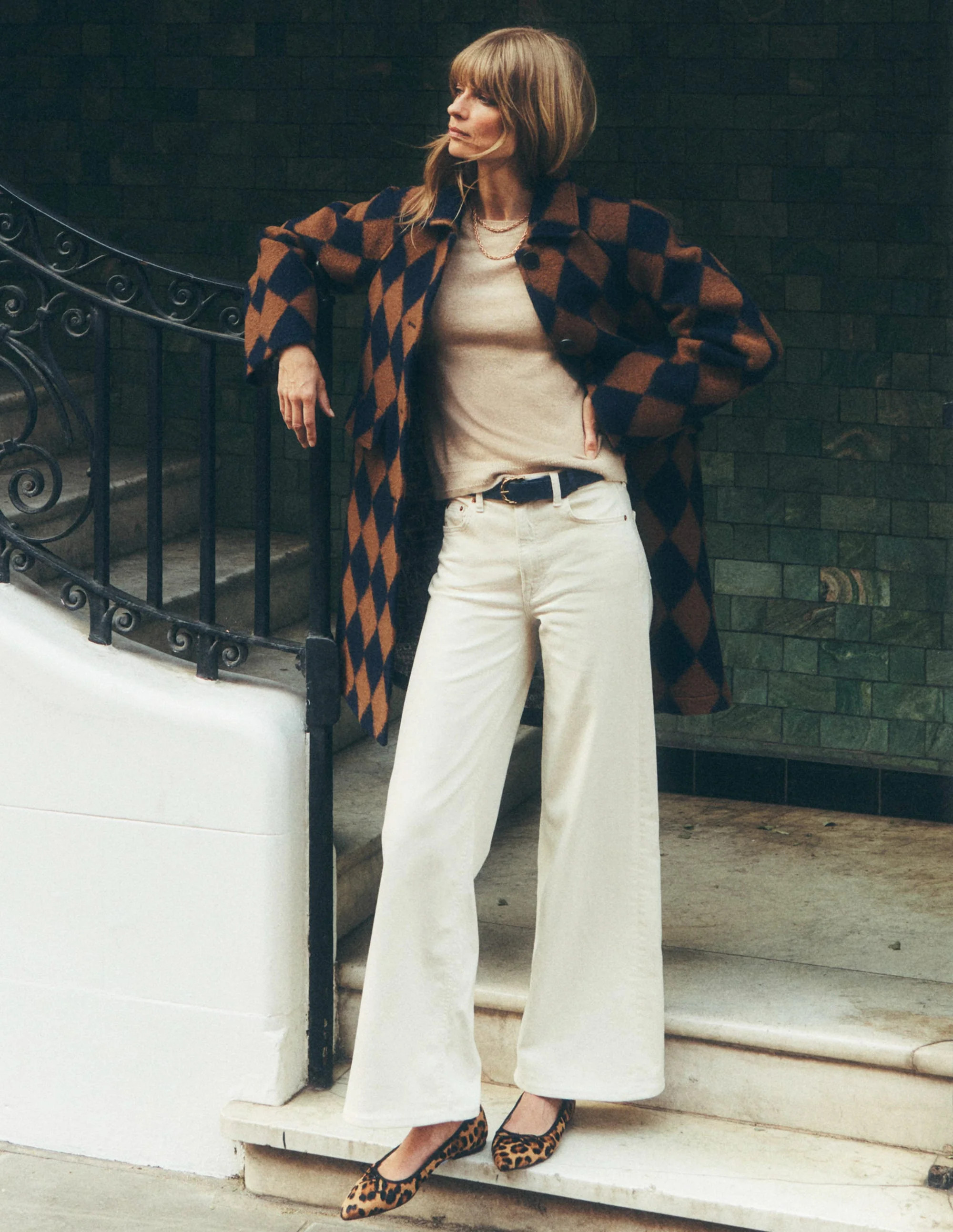 Edinburgh Swing Coat-Camel and Navy Argyle | Boden (US)