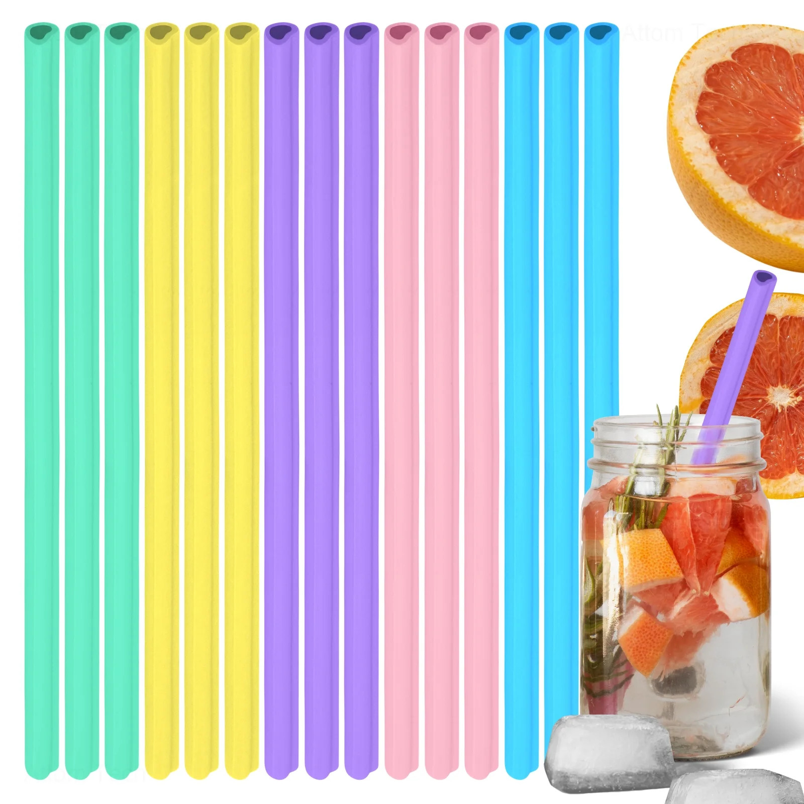 Tomorotec 15PCS Reusable Silicone Drinking Straws Heart Shaped 10 in Long for 6-20 oz Tumblers So... | Walmart (US)