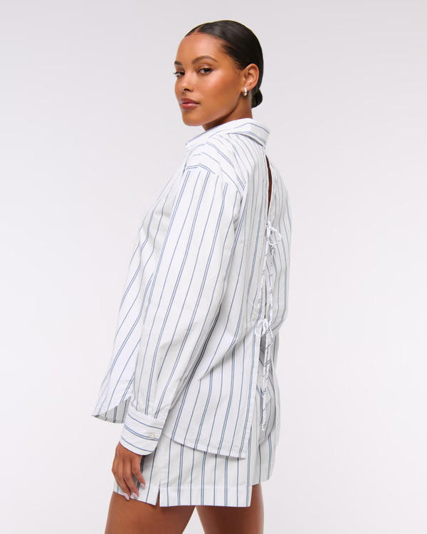 Women's Oversized Tie-Back Poplin Shirt | Women's Tops | Abercrombie.com | Abercrombie & Fitch (US)