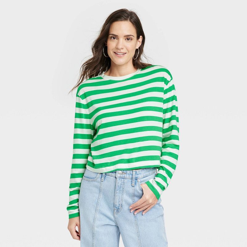 Women's Long Sleeve Boxy T-Shirt - A New Day™ Striped | Target