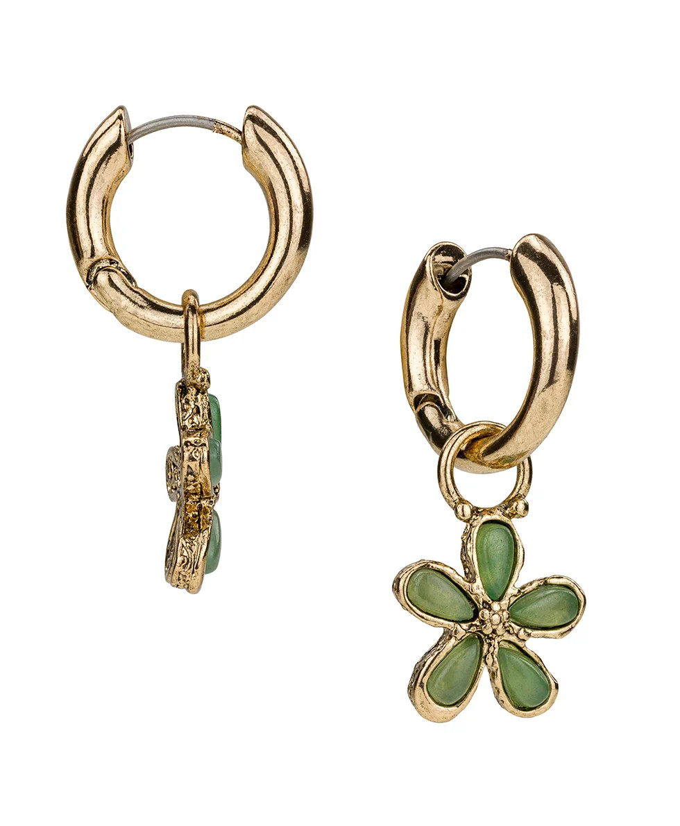Green Aventurine Huggie Drop Earrings | Stone Inlay Collection | Antique Gold | Patricia Nash Designs