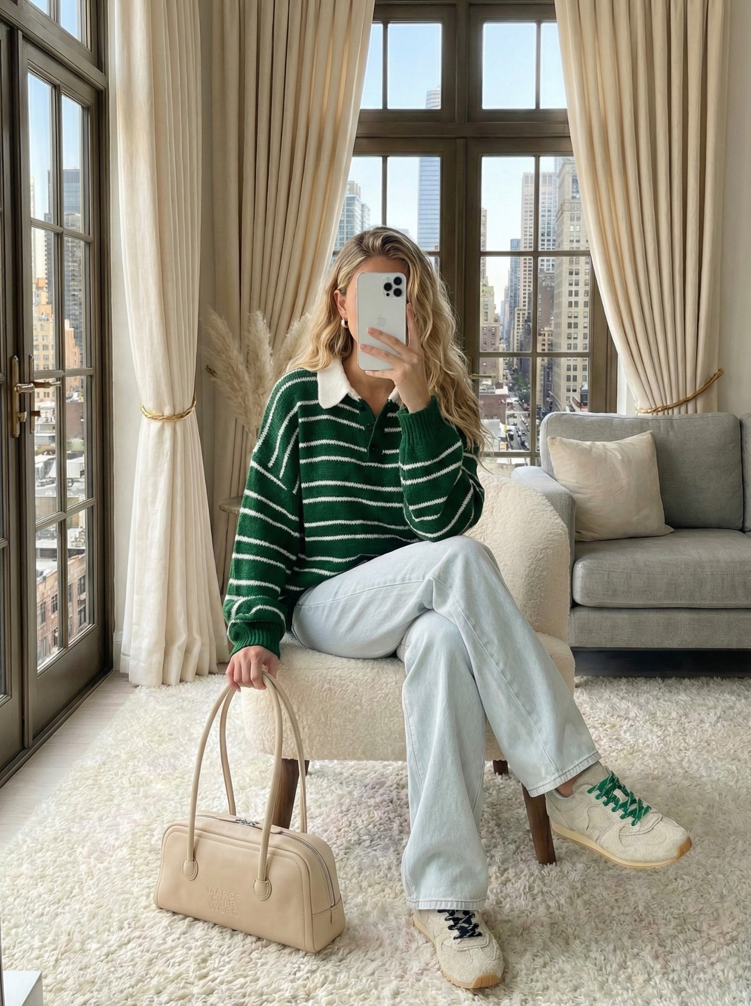 Green striped polo sweater and sneakers outfit 💚👟

A sporty-chic look for the weekend. Pairing this preppy green and white striped collared sweater with relaxed light wash jeans. The retro-style sneakers tie the whole look together for a comfortable, on-the-go outfit.

Style Details:
• Green striped knit polo sweater (Collared style)
• Light wash relaxed fit jeans
• Retro cream and green sneakers
• Beige structured handbag
• Gold hoop earrings

Recreate this casual weekend style with the similar links below!

Are you wearing more sneakers or boots this winter? 👇

#LTKunder100 #LTKstyletip #LTKootd


#LTKootd #LTKHoliday #LTKgrwm
