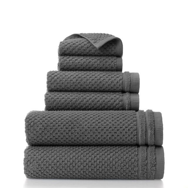 Gap Home Sculpted Organic Cotton 6 Piece Bath Towel Set Charcoal - Walmart.com | Walmart (US)