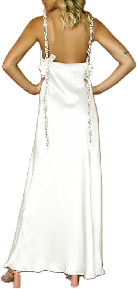 Women's Sexy Hollow Out Maxi Dress Solid Color Halter Neck Cami Dress High Split Elegant Evening ... | Amazon (US)