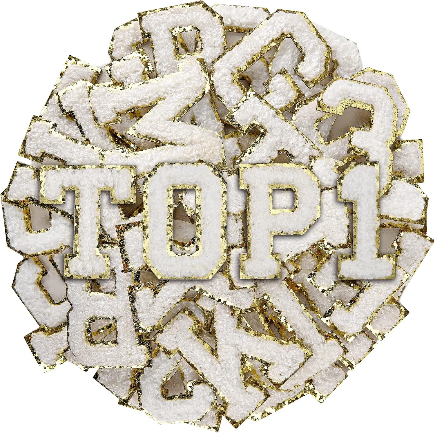 36Pcs Chenille Letter Number Patches,Self Adhesive Patches Stick on Patch for Fabric Clothes Hats Bags Jackets(A-Z,0-9)(White) | Amazon (US)